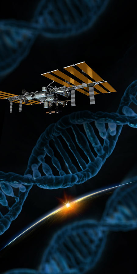 DNA, ISS, Earth collage