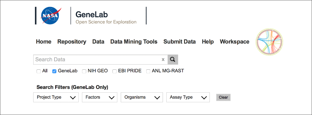 NASA GeneLab Data Repository search options